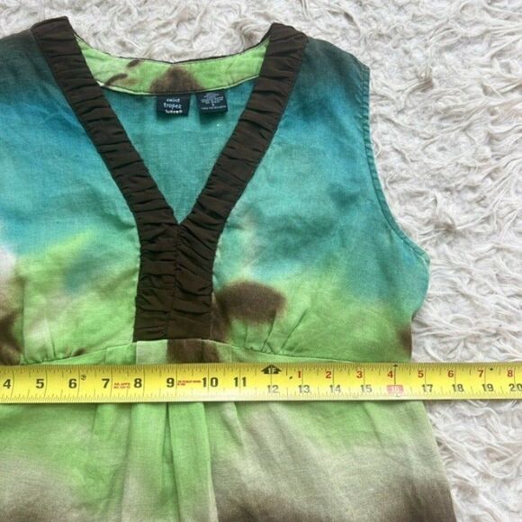 Saint Tropez West Womens Linen Sleeveless Green & Blue Tie Dye Summer Blouse SM - Picture 7 of 11